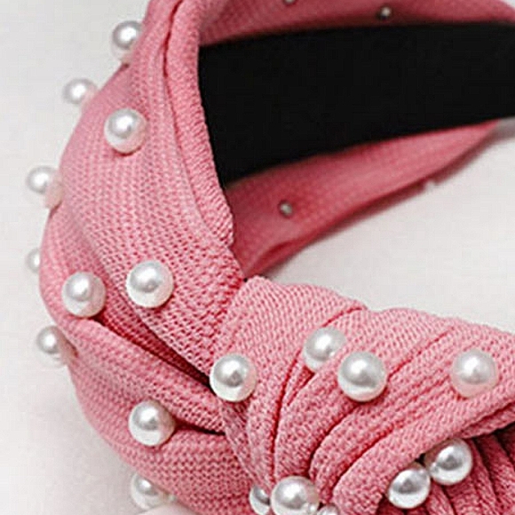 Pink Pearl Knot Headband Hair Bling Sparkle Jewel Statement Accessory - Picture 3 of 6